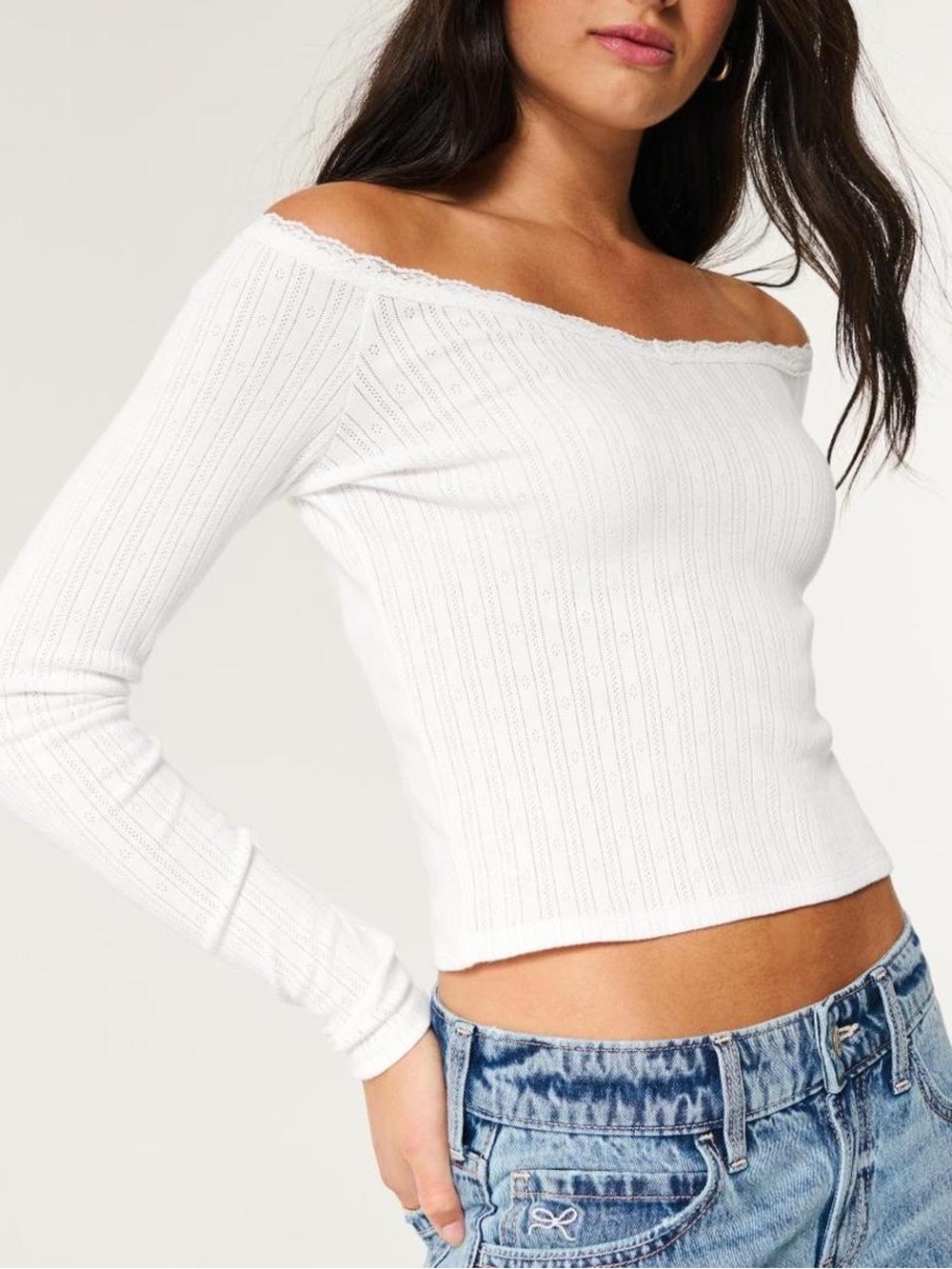 Hollister white off the shoulder long sleeve top